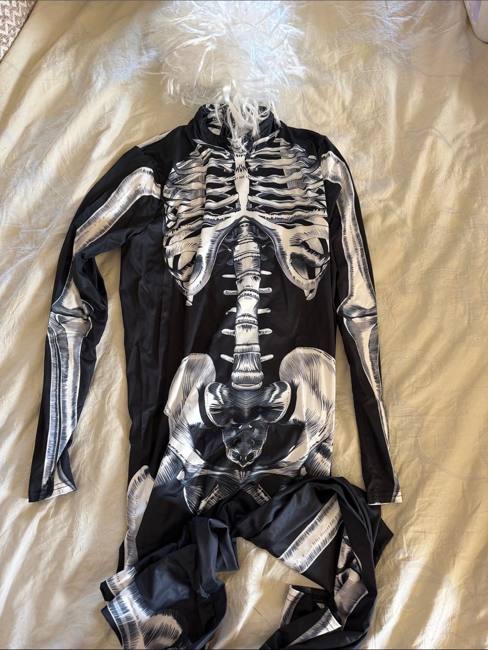 Women’s  Black 1-piece Skeleton Costume SNL David S. pumpkins size L-XL w/ wig